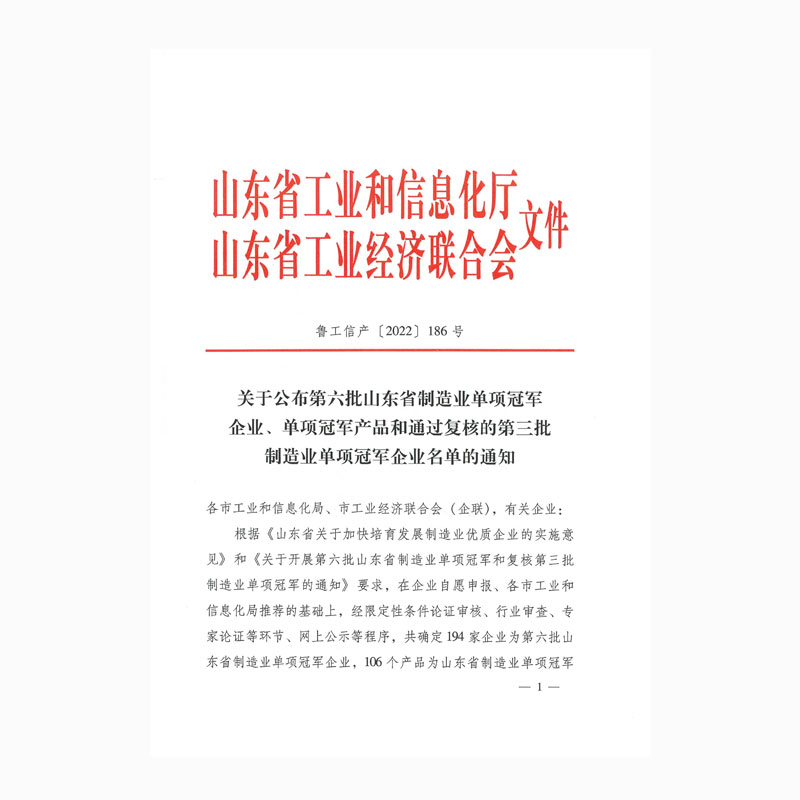 關(guān)于公布第六批山東省制造業(yè)單項冠軍企業(yè)、單項冠軍產(chǎn)品和通過復核的第三批制造業(yè)單項冠軍企業(yè)名單的通知